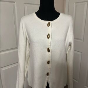 Women's Cream Button-Front Sweater with Gold Buttons